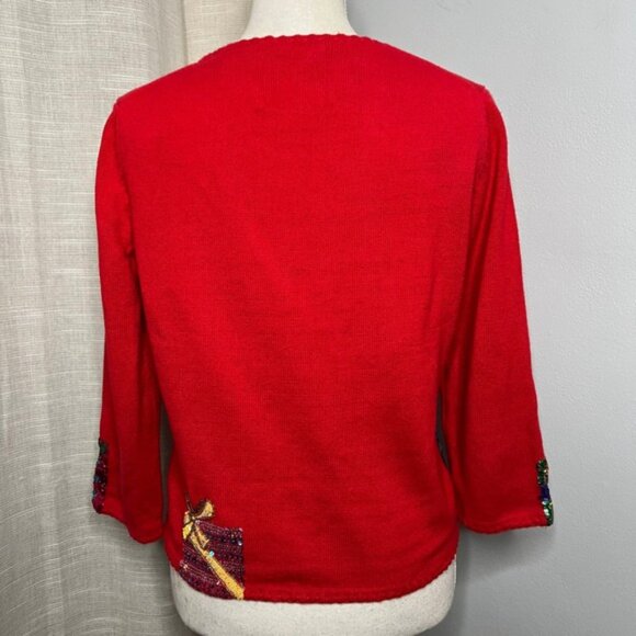 Vintage Y2K Michael Simon Christmas Sweater Sequin Presents Holiday Red SMALL - Picture 2 of 13